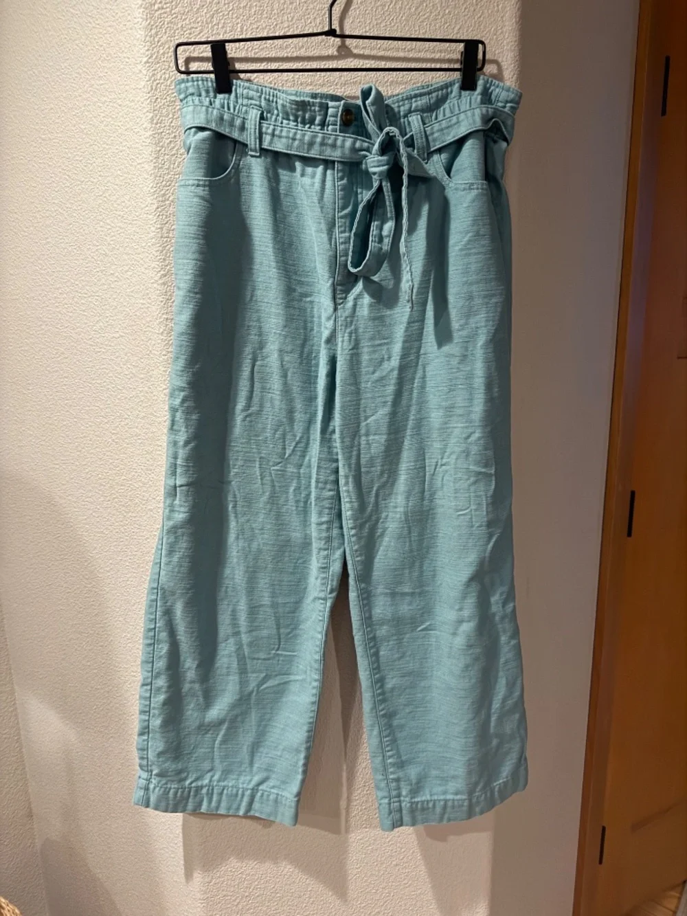 J.Crew Chambray Wide-Leg Cropped Tie-Waist Pants Teal Aqua - Size 12